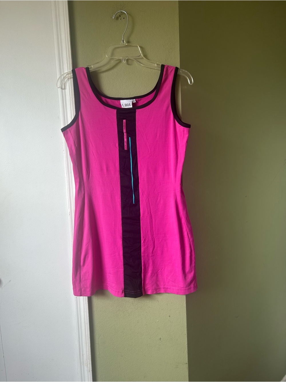 LBH Hot Pink with Black Center Stripe Tennis Dress Sz Small